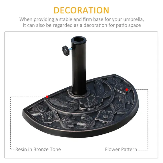 Buy 9kg Resin Parasol Base, Half Round Umbrella Stand with Floral Design for Garden, Outdoor, Suitable Umbrella Rod: Î¦3.8cm, Î¦4.8cm, Bronze Tone, 4 image