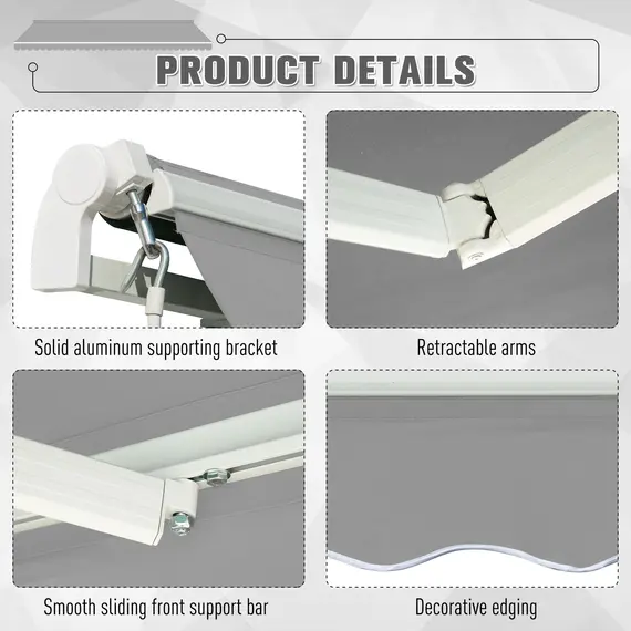 Buy Awning Canopy Manual Retractable Porch Sun Shade Shelter 3 x 2m Light Grey, 7 image