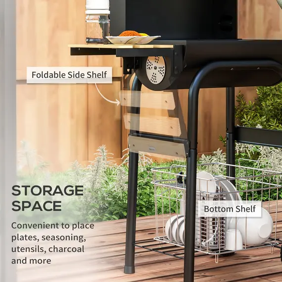 Buy Charcoal BBQ, with Thermometer, Shelves and Wheels, 6 image