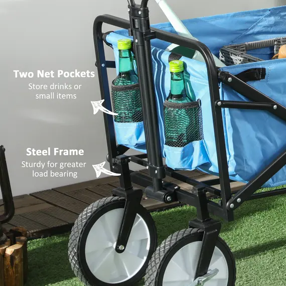 Buy 90L Festival Trolley on Wheels, Folding Camping Trolley Cart with Adjustable Handle, Portable for Outdoor, Garden, Shopping, Fishing, Blue, 7 image
