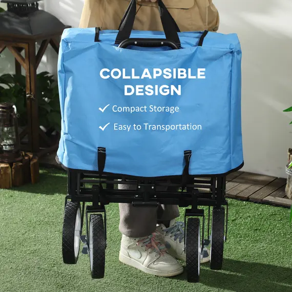 Buy 90L Festival Trolley on Wheels, Folding Camping Trolley Cart with Adjustable Handle, Portable for Outdoor, Garden, Shopping, Fishing, Blue, 4 image