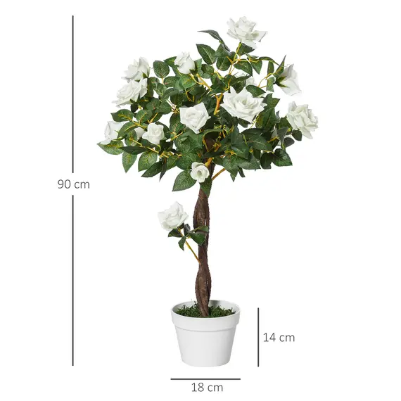 Buy Artificial Plants White Rose Floral in Pot, Fake Plants for Home Indoor Outdoor Decor, 90cm, 3 image