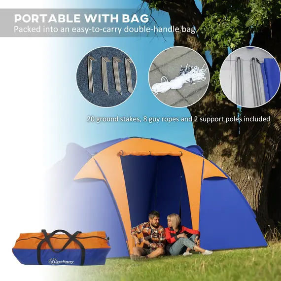 Buy Camping Tent with 2 Bedroom, Living Area and Porch, 4-6 Man Large Tunnel Tent, 2000mm Waterproof, Portable with Bag, 7 image
