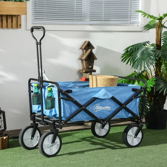 Buy 90L Festival Trolley on Wheels, Folding Camping Trolley Cart with Adjustable Handle, Portable for Outdoor, Garden, Shopping, Fishing, Blue, 2 image