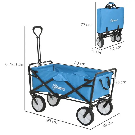 Buy 90L Festival Trolley on Wheels, Folding Camping Trolley Cart with Adjustable Handle, Portable for Outdoor, Garden, Shopping, Fishing, Blue, 3 image