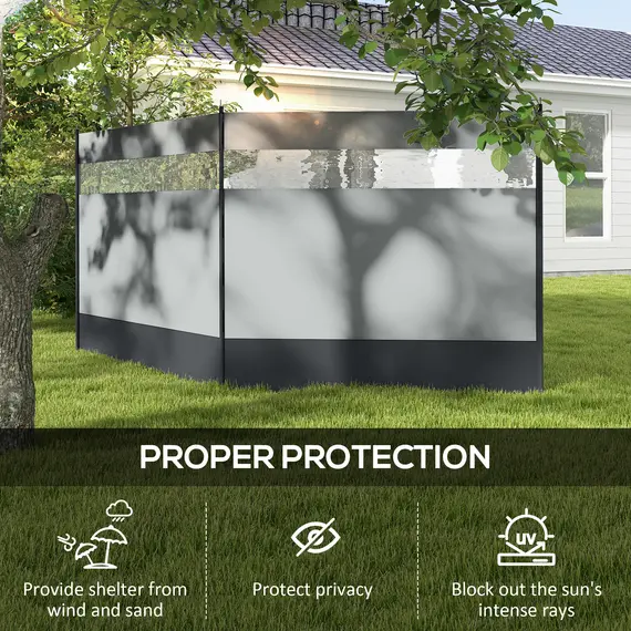 Buy Camping Windbreaker with Clear Windows, Carry Bag and Steel Poles, for Beach Caravan Campervan, 440 x 140cm, Grey, 4 image