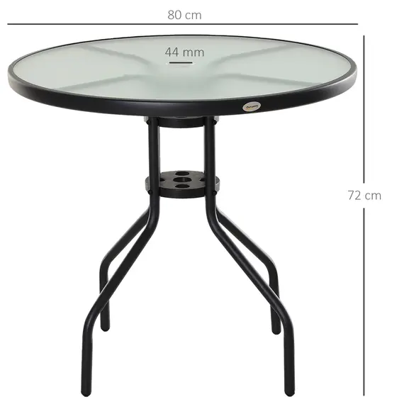 Buy Bistro Table Outdoor Round Dining Coffee Table with Parasol Hole, Tempered Glass Top Side Table Patio Garden - 80cm Diameter, 3 image