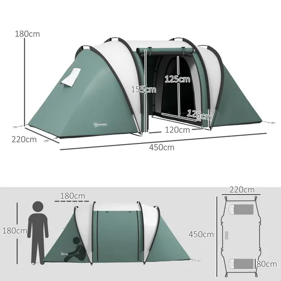 Buy Camping Tent with 2 Bedrooms and Living Area, 3000mm Waterproof Family Tent, for Fishing Hiking Festival, Dark Green, 3 image