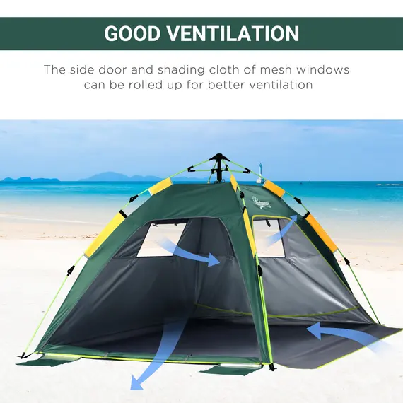 Buy Beach Tent for 1-2 Person Pop-up Design with 2 Mesh Windows & 2 Doors Dark Green, 6 image