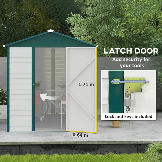 Buy 9x 6FT Metal Outdoor Garden Shed, Galvanised Tool Storage Shed w/ Sloped Roof, Lockable Door for Patio Lawn, Green, 5 image