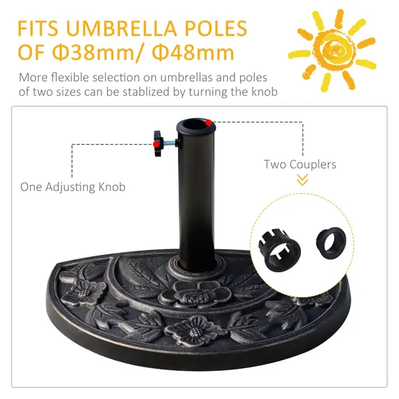 Buy 9kg Resin Parasol Base, Half Round Umbrella Stand with Floral Design for Garden, Outdoor, Suitable Umbrella Rod: Î¦3.8cm, Î¦4.8cm, Bronze Tone, 6 image