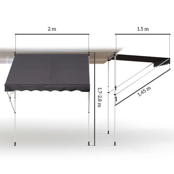 Buy Balcony 2 x 1.5m Manual Adjustable Awning DIY Patio Clamp Awning Canopy Retractable Shade Shelter Easy to Move for Balcony, Grey, 3 image