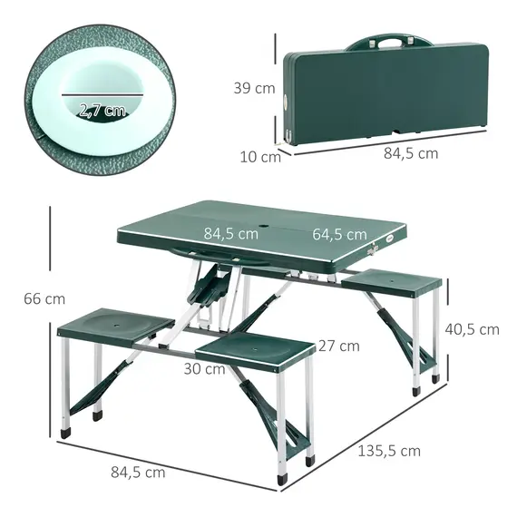 Buy ABS Aluminum Portable Picnic Table Bench Set Green, 3 image