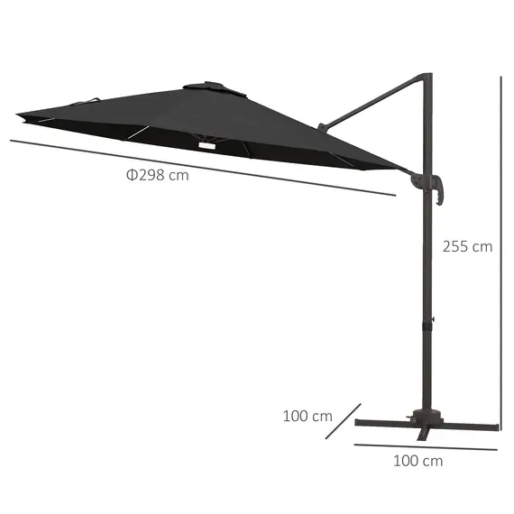 Buy Cantilever Parasol, with LED Lights and Cross Base - Dark Grey, 3 image