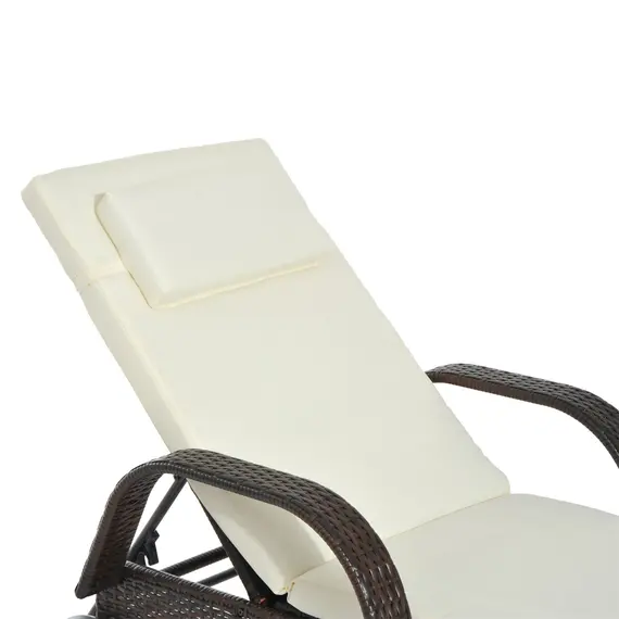 Buy Brown Rattan Sun Lounger w/ Adjustable Steel Frame,200Lx73Wx56-103H cm, 8 image