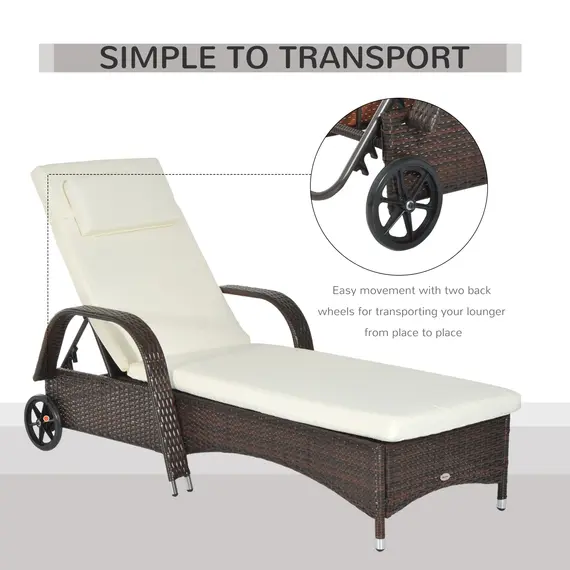 Buy Brown Rattan Sun Lounger w/ Adjustable Steel Frame,200Lx73Wx56-103H cm, 7 image