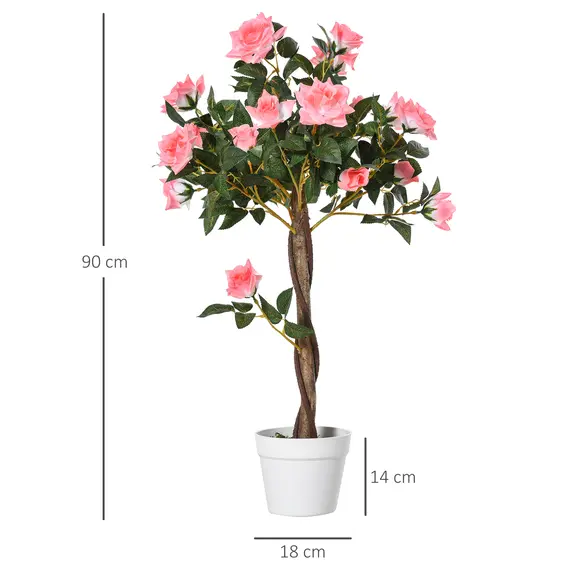 Buy Artificial Plants Pink Rose Floral in Pot, Fake Plants for Home Indoor Outdoor Decor, 90cm, 3 image