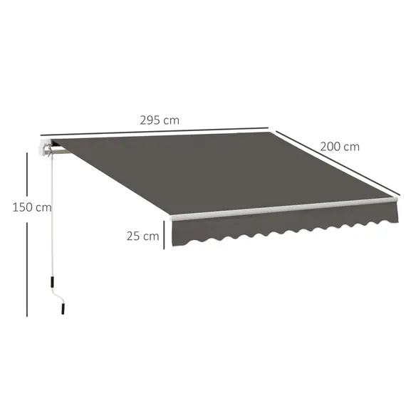 Buy Awning Canopy Manual Retractable Porch Sun Shade Shelter 3 x 2m Grey, 3 image