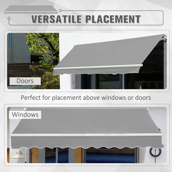Buy Awning Canopy Manual Retractable Porch Sun Shade Shelter 3 x 2m Light Grey, 5 image