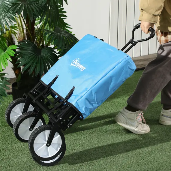 Buy 90L Festival Trolley on Wheels, Folding Camping Trolley Cart with Adjustable Handle, Portable for Outdoor, Garden, Shopping, Fishing, Blue, 8 image