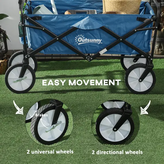Buy 90L Festival Trolley on Wheels, Folding Camping Trolley Cart with Adjustable Handle, Portable for Outdoor, Garden, Shopping, Fishing, Navy Blue, 6 image