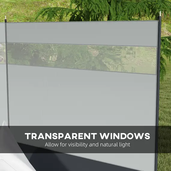 Buy Camping Windbreaker with Clear Windows, Carry Bag and Steel Poles, for Beach Caravan Campervan, 440 x 140cm, Grey, 6 image