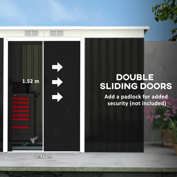 Buy 9ft x 4ft Metal Garden Shed, Outdoor Tool House with Foundation Kit, Ventilations and Double Doors, Dark Grey, 5 image