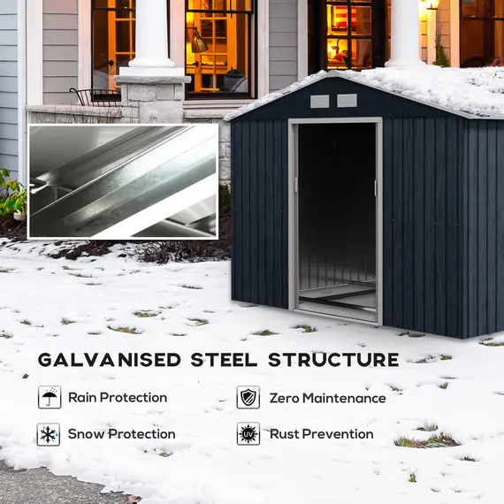 Buy 9 x 6ft Metal Bicycle Shed, Outdoor Storage Tool House with Ventilation Slots, Foundation Kit and Lockable Double Doors, Dark Grey, 4 image