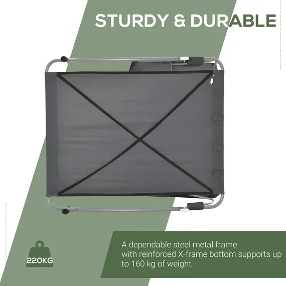 Buy Double Hammock Sun Lounger Bed with Canopy Shelter, Wheels & 2 Pillows, Grey, 6 image