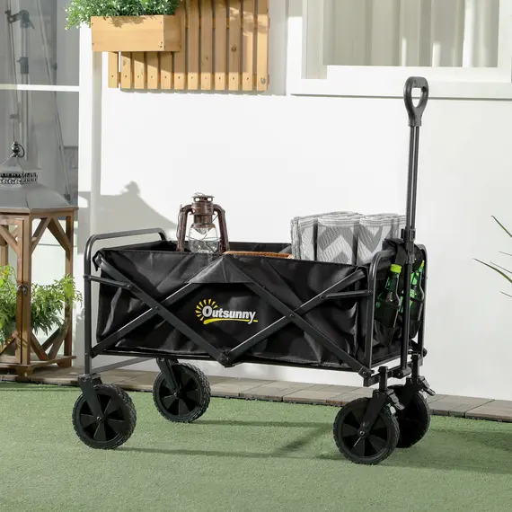 Buy Folding Steel Frame Garden Storage Cart, with Wheels and Handle - Black, 2 image