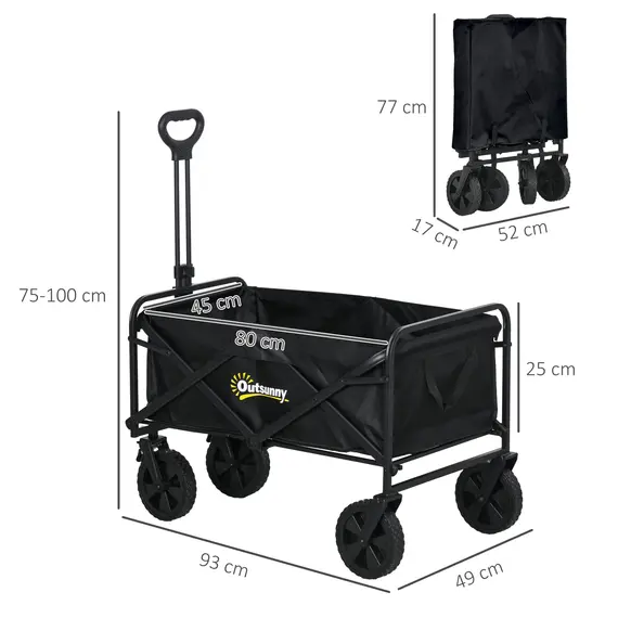 Buy Folding Steel Frame Garden Storage Cart, with Wheels and Handle - Black, 3 image
