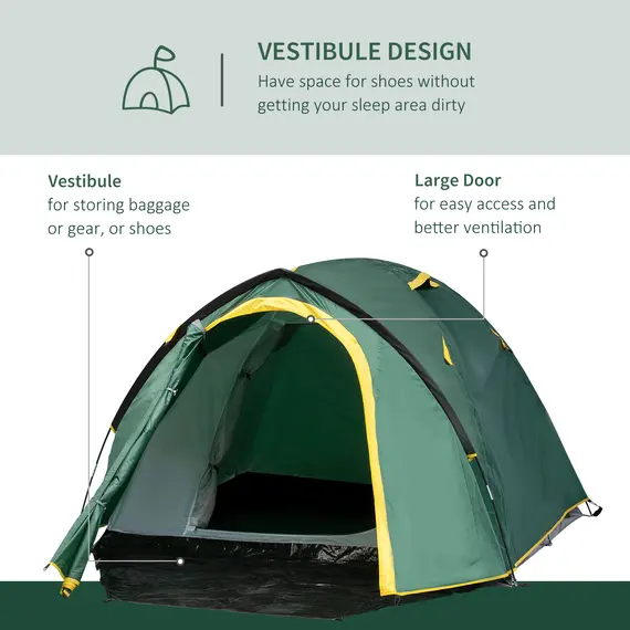 Buy Dome Tent for 2 Person Camping Tent with Large Windows, Waterproof Green and Yellow, 4 image
