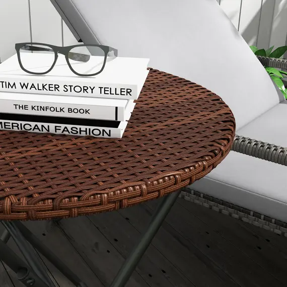 Buy Foldable PE Rattan Outdoor Coffee Table, Metal Frame Wicker Round Side Table, Coffee Table Side Table for Lawn, Garden, Mixed Brown, 9 image