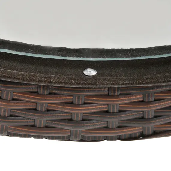 Buy Folding Rattan Garden Dining Table, 68 cm Round Rattan Garden Table with Water Ripple Tempered Glass Top, Wicker Edging  and Steel Frame for Outdoor, Patio, Brown, 9 image