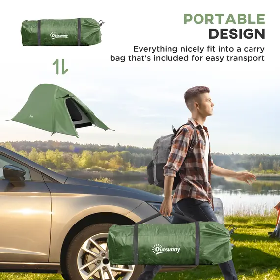 Buy Double Layer Camping Tent, 1-2 Man Backpacking Tent with Carry Bag, 2000mm Waterproof and Lightweight, Green, 7 image