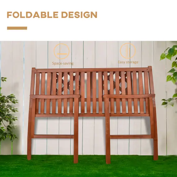 Buy Foldable Garden Bench, 2-Seater Patio Wooden Bench, Loveseat Chair with Backrest and Armrest for Patio, Porch or Balcony, Brown, 5 image