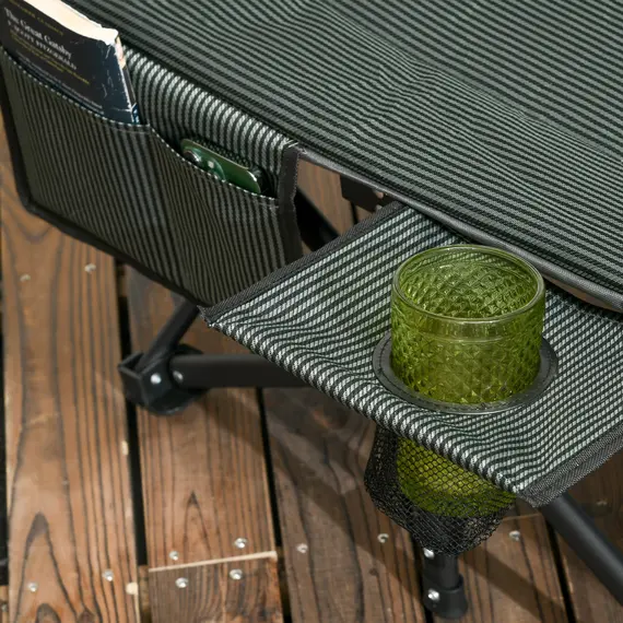 Buy Foldable Sun Lounger, Padded Patio Camping Bed with Carry Bag, Magazine Bag and Cup Holder for Outdoor, Garden, Porch, Grey, 8 image