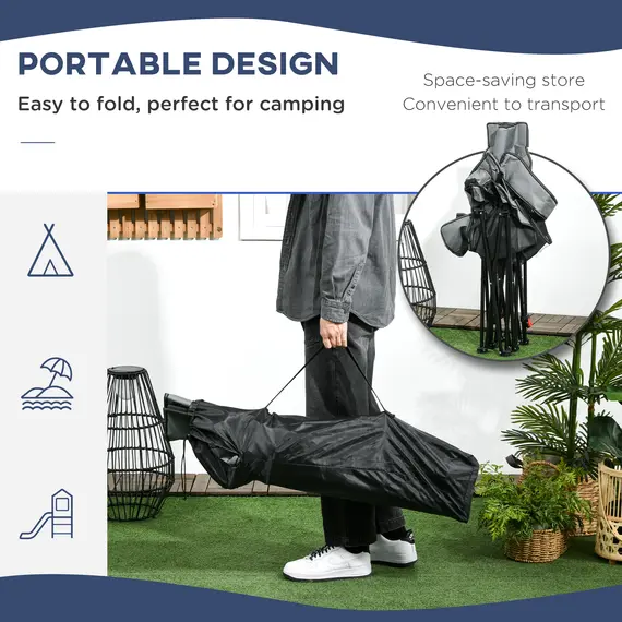 Buy Foldable Reclining Garden Chairs with Footrest and Adjustable Backrest, Portable Camping Chair with Headrest, Cup Holder, Side Pocketand Carry Bag for Outdoor, Grey, 4 image