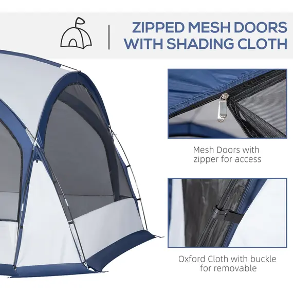 Buy Dome Tent for 6-8 Person, Camping Tent with 4 Zipped Mesh Doors, Removable Oxford Cloth, Lamp Hook, Portable Carry Bag, White and Blue, 5 image