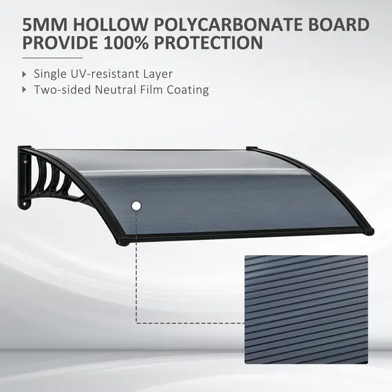 Buy Door Canopy Awning Outdoor Window Rain Shelter Cover for Front/Back Door Porch Black 100 x 75cm, 4 image