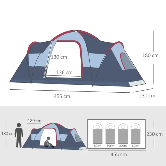 Buy Fibreglass & Steel Frame 5/6 Person Lightweight Camping Tent Blue, 3 image