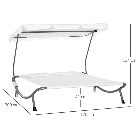 Buy Double Hammock Sun Lounger Bed with Canopy Shelter, Wheels & 2 Pillows, White, 3 image