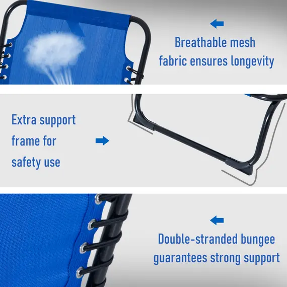 Buy Foldable Sun Lounger, Outdoor 4 Level Adjustable Backrest Reclining Chaise Chair, Steel Frame Recliner Chair for Camping, Hiking, Navy Blue, 6 image