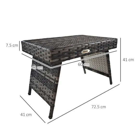 Buy Foldable Outdoor Side Table, Rattan Garden Coffee Table with Steel Frame, Space Saving Bistro Garden Furniture for Patio, Balcony, 60 x 41 x 41 cm, Mixed Grey, 3 image