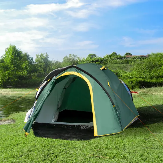 Buy Dome Tent for 2 Person Camping Tent with Large Windows, Waterproof Green and Yellow, 2 image