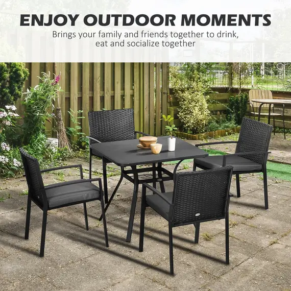 Buy Five-Piece Garden Dining Set, with Rattan Seat Chairs and Cushions - Black, 4 image