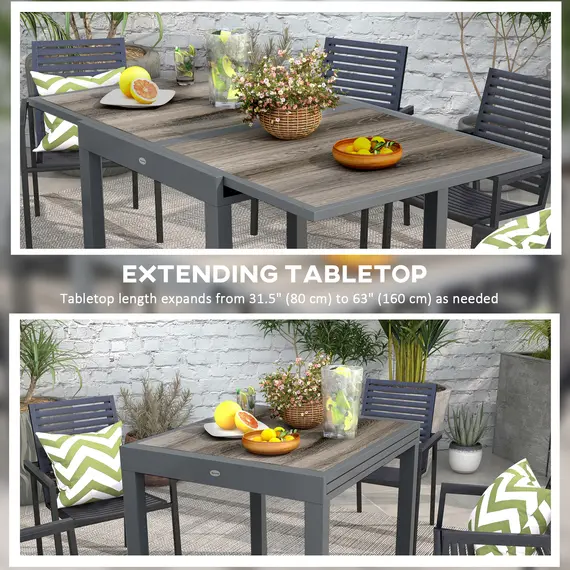 Buy Extending Garden Table, Outdoor Dining Table for 6, Aluminium Frame Rectangular Patio Table with Plastic Board Tabletop,80/160L x 80W x 75H cm, Beige, 4 image