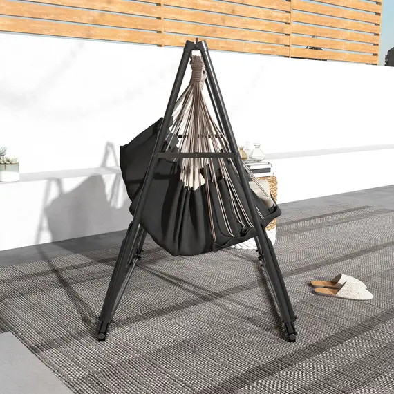 Buy Foldable Hammock Stand, Portable Hammock with Metal Frame, 2 in 1 Hammock Net Stand, Hammock Chair Stand with Carry Bag, Load Capacity 120kg, for Patio, Garden, Yard, Black, 7 image