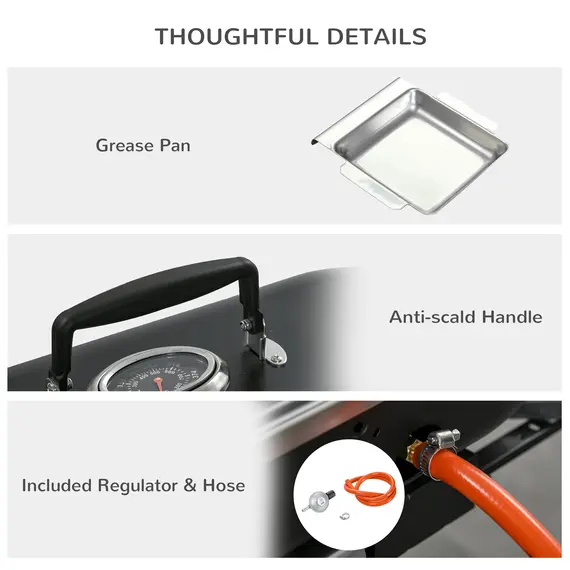 Buy Foldable Gas BBQ Grill 2 Burner Table Top Barbecue with Lid Piezo Ignition Thermometer for Camping Picnic Cooking, Aluminium Alloy, 6 image