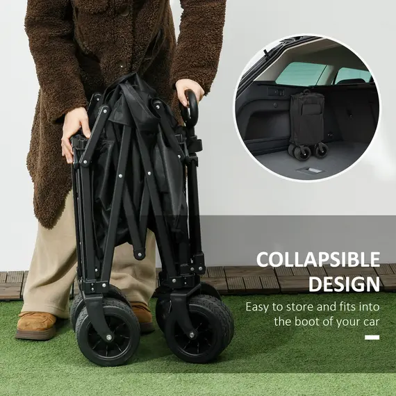 Buy Folding Garden Trolley, Outdoor Wagon Cart with Carry Bag, for Beach, Camping, Festival, 120KG Capacity, Black, 4 image